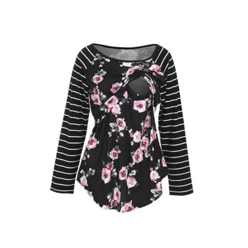 Женская одежда для беременных, футболки, повседневные топы с цветочным принтом, рубашки для грудного вскармливания с длинным рукавом, весна-осень