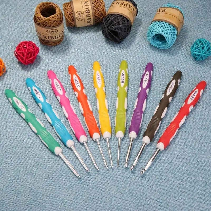 9pcs Soft Handle Aluminum Crochet Hooks Sewing Needles Sweater Weaving