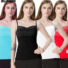 Модный повседневный тонкий Однотонный женский однотонный хлопковый жилет с кружевной отделкой на шее, майка на бретельках, летняя одежда