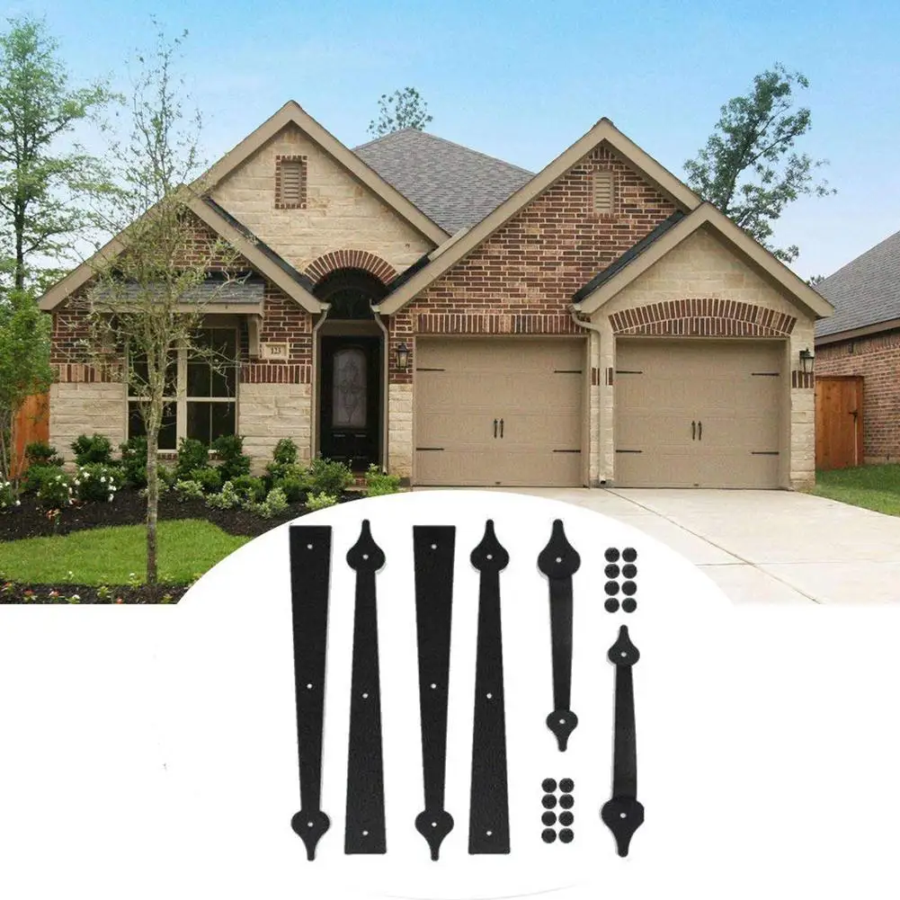 

Metal Gate Door House Hinge Handle Set Decorative Garage Carriage Accents Hardware Black With 2 Handles 4 Hinges Included Screws