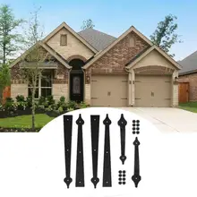 Metal Gate Door House Hinge Handle Set Decorative Garage Carriage Accents Hardware Black With 2 Handles 4 Hinges Included Screws