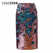 CHICEVER, Женская юбка с блестками, хит цветов, с разрезом сзади, большой размер, летняя, тонкая, женские юбки,, корейская мода, новинка
