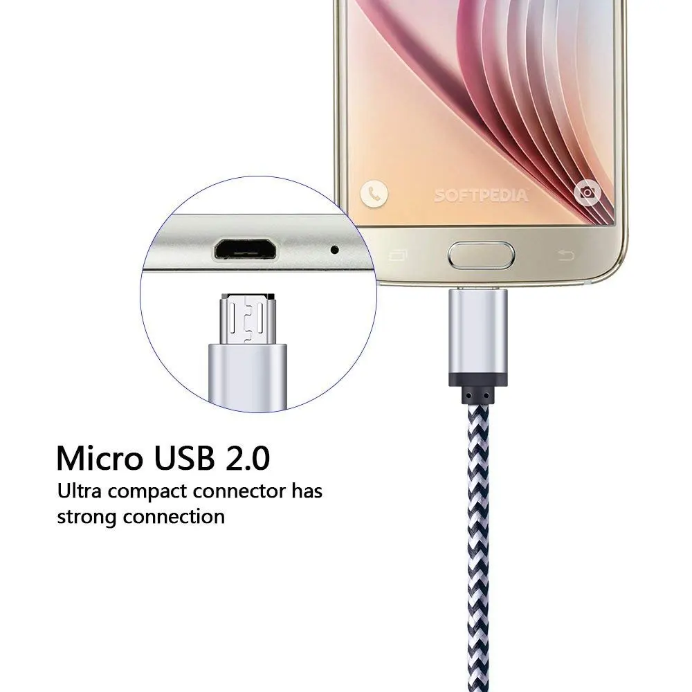 المصغّر USB كابل 2A سريع شحن النايلون USB مزامنة بيانات الهاتف المحمول كابل شاحن أندروز لسامسونج سوني HTC LG هواوي كابل