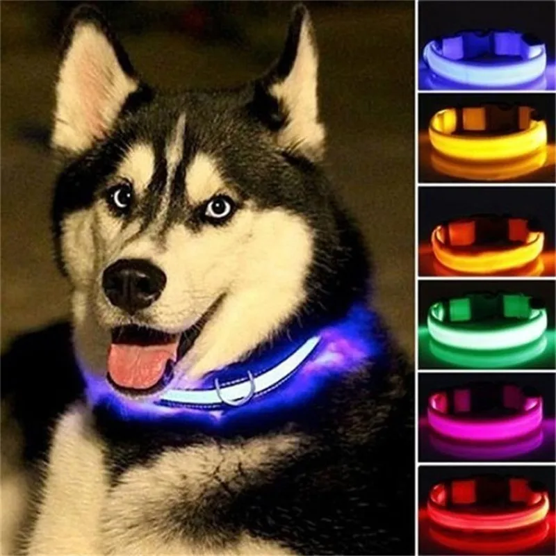 Nylon LED Dog Collar Light Night Safety Glowing Dog Collar Electronic Leash Puppy Kitten Anti-Lost Dog Accessories XWBE