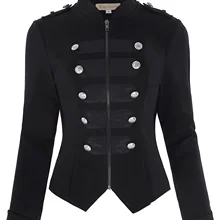 Осенняя винтажная тонкая куртка женская одежда пуговицы декорированные молния спереди военная куртка высокая стрейч сплошной цвет пальто Топы Леди