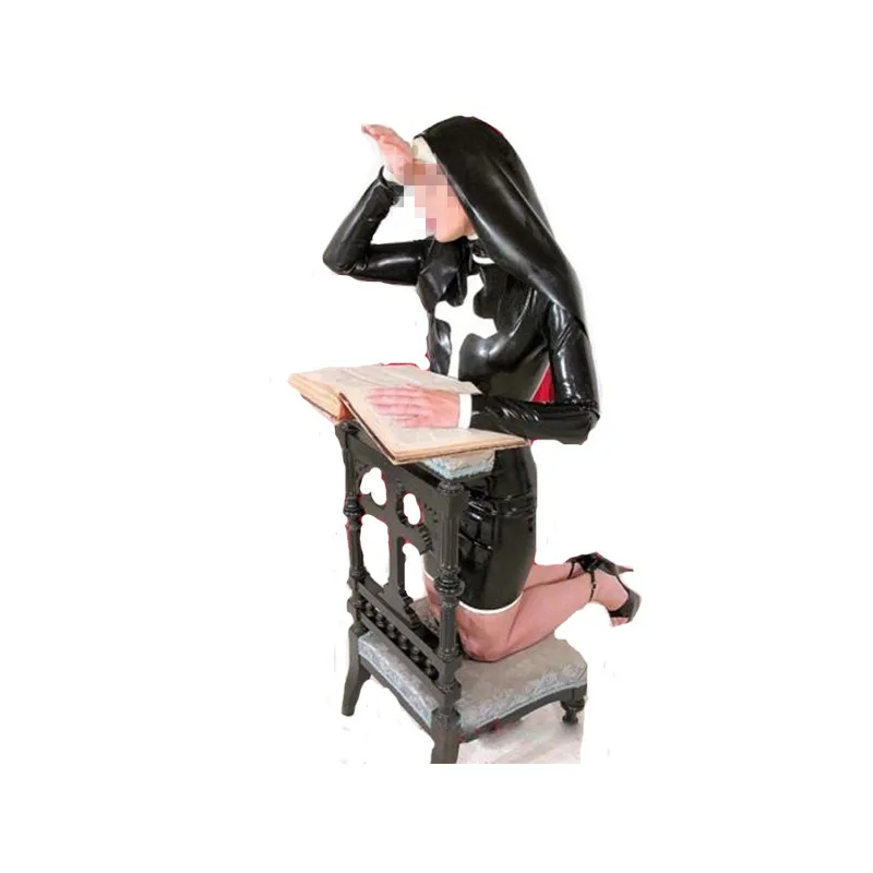 

100% Latex Rubber Black and White Unique Dress Nuns uniforms Customize Size XXS~XXL
