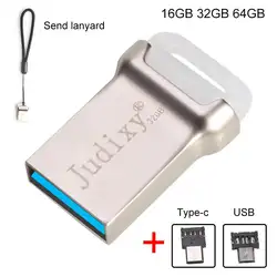 Judixy серебристый цвет U диск 16 ГБ 32 ГБ 64 Гб USB 3,0 флеш-накопитель Цинк Ручка из сплава привод скоростной автомобиль Usb жесткий диск type-C OTG разъем
