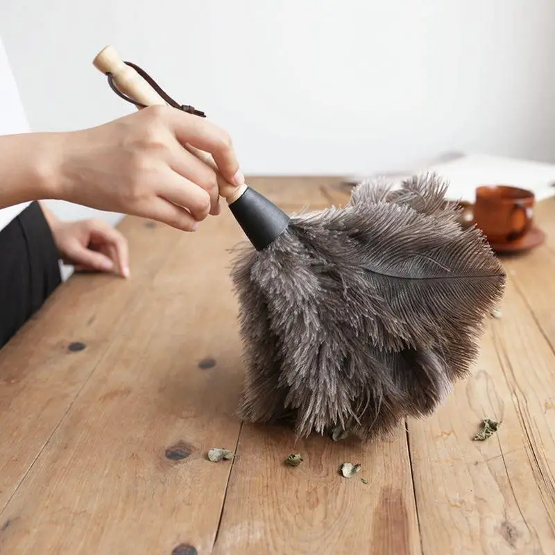 Ostrich Feather Duster Anti Static Dust Brush Black Wood Handle Dusters