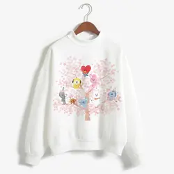 BT21 модные осенне зимняя одежда для женщин топ с длинными рукавами Kawaii BTS белый Feminino Толстовка Harajuku пуловер костюмы женский