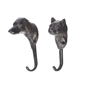 

2pcs Vintage Decorative American Cat Dog Head Wall Door Hook Hanger Hat Bag Key Hanging Hooks for Coffee Studio Bar Shop