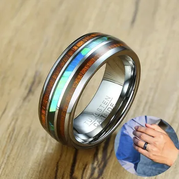 

8MM Gents Tungsten Carbide Ring with Wood And Abalone Shell Inlay Ring Men Engagement Wedding Band