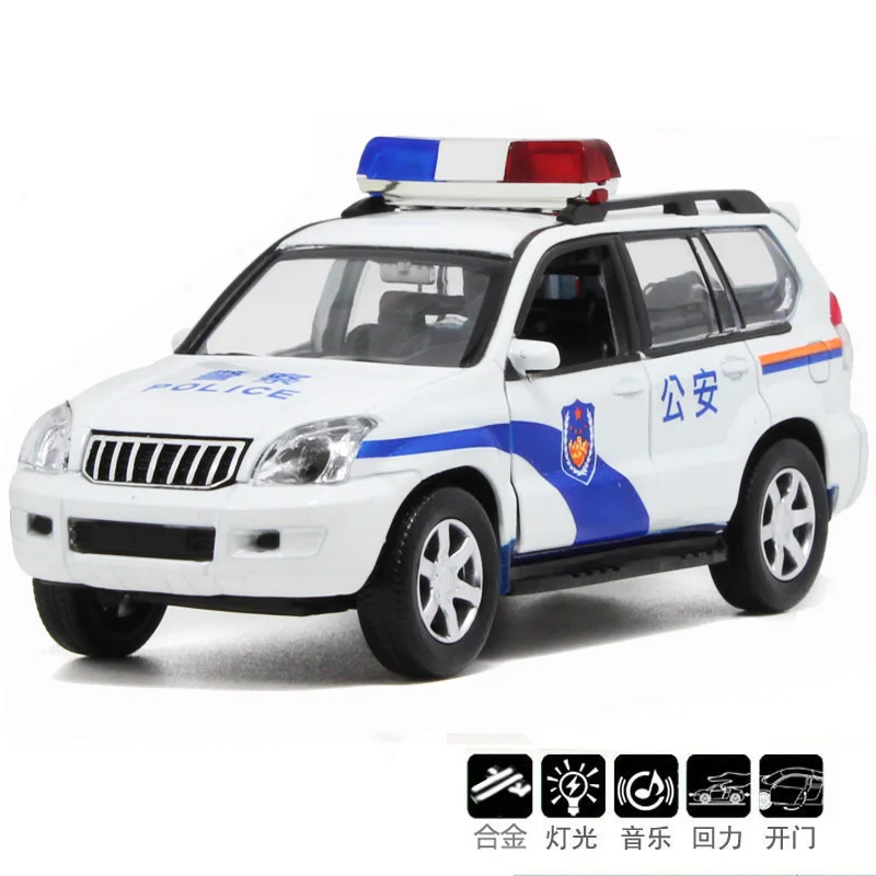 

1:32 SUV Prado Alloy Police Cars Model Toy Patrol Wagon Car Acousto-optic Pull Back Diecast Toys Car