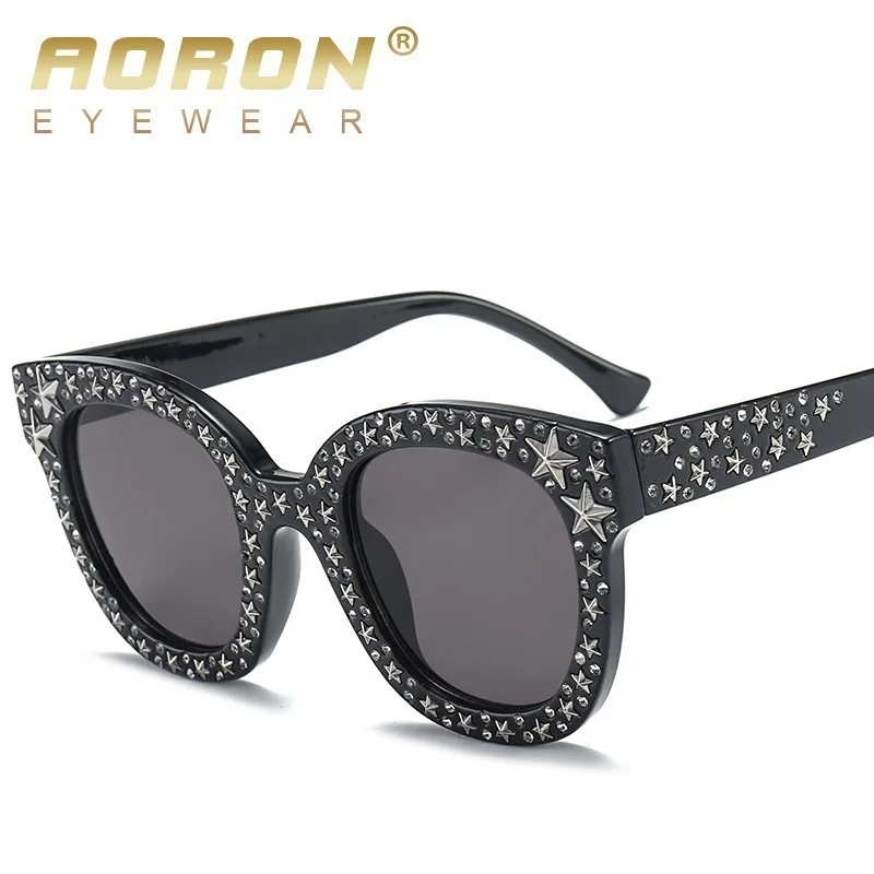 Aoron Pink Rhinestone Sunglasses Star Men Unisex Brown White Big Designer Black Shades For Women Female Uv400 | Аксессуары для