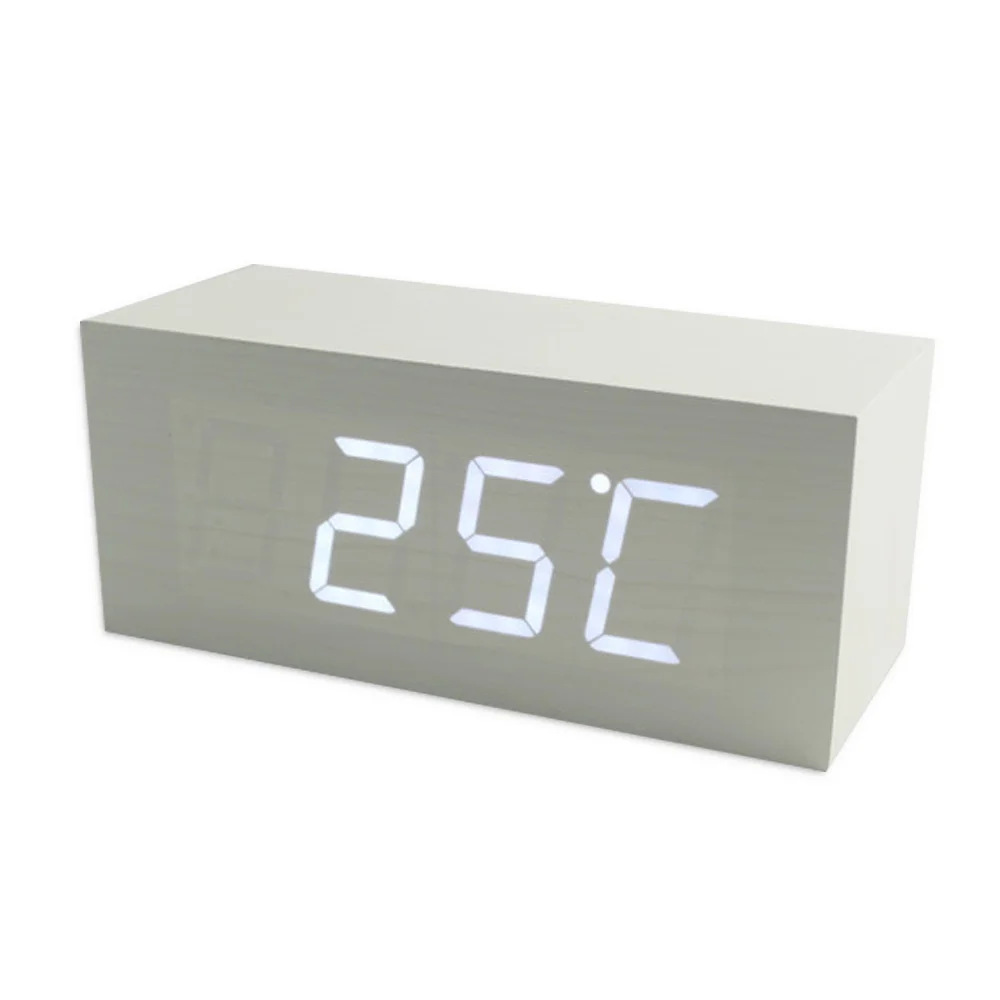 

Rectangle Led Alarm Clock Snooze White Desktop Alarm Clock For Bedroom Temperature Sound Control Electronic Table Digital Clocks