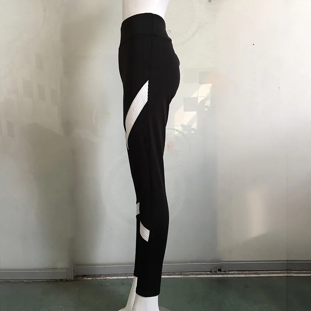 

AOSHENGNew 2019 Spring Summer Fashion Elastic High Waist patchwork Striped Leggings Women