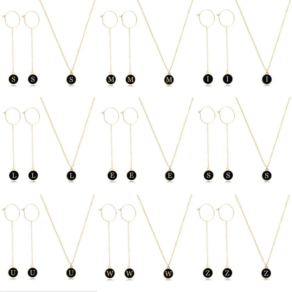 

Hand Made Excellent Round Double Side A-Z Letters Trendy Style Women Earring Necklace Sets Anniversary Jewelry Sets Gifts