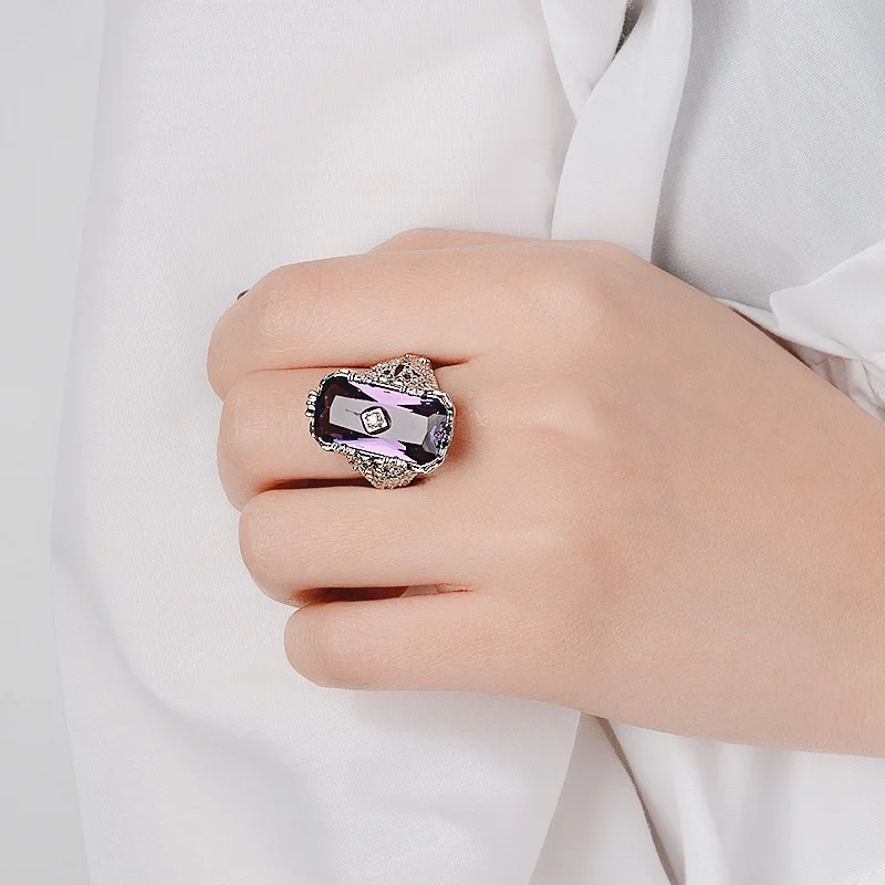 925 Silver Color Rectangle 1.1ct Purple Sapphire Solitaire Obsidian Ring Jade Bizuteria Fine Gemstone diamond Jewelry Women 925 Silver Color Rectangle 1.1ct Purple Sapphire Solitaire Obsidian Ring Jade Bizuteria Fine Gemstone diamond Jewelry Women