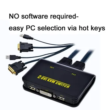 

2 Ports USB DVI KVM Switch Switcher With Cable Hotkey Switching For Dual Monitor Keyboard Mouse Hotkey