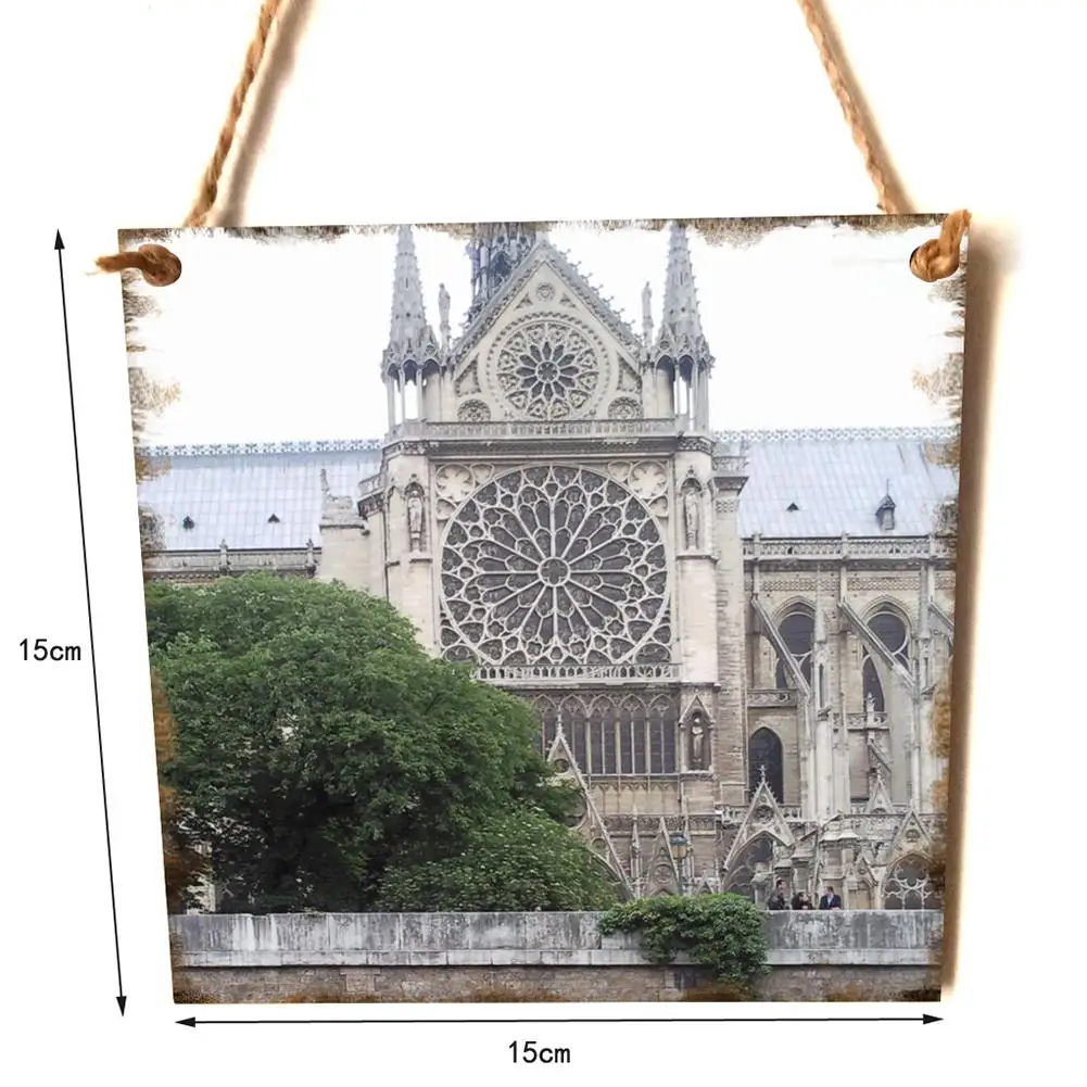 Notre Dame Wooden Hanging Square Home Decoration Crafts Hanging Board 3D Architecture Model Pendant Kit