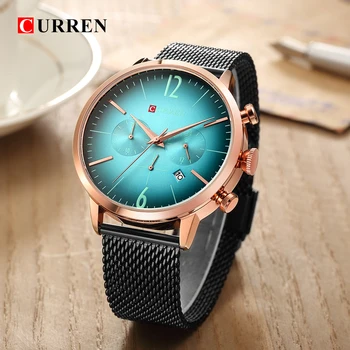 

CURREN Sport Men Watches Top Brand Luxury erkek kol saati Quartz Wrist Watch Chronograph Black/Blue Stainless Steel Male Clock