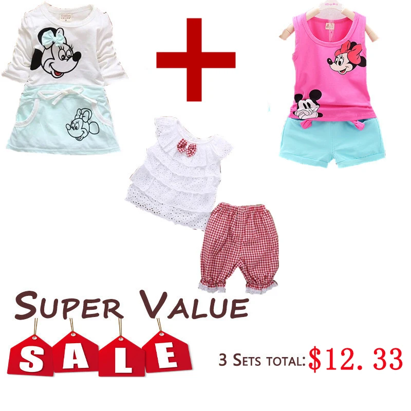 

3 Suits Year-end Big Promotion Super Value Baby Girls Clothing Cartoon Pattern Infant Girl Baby Suit Clothes Special Price