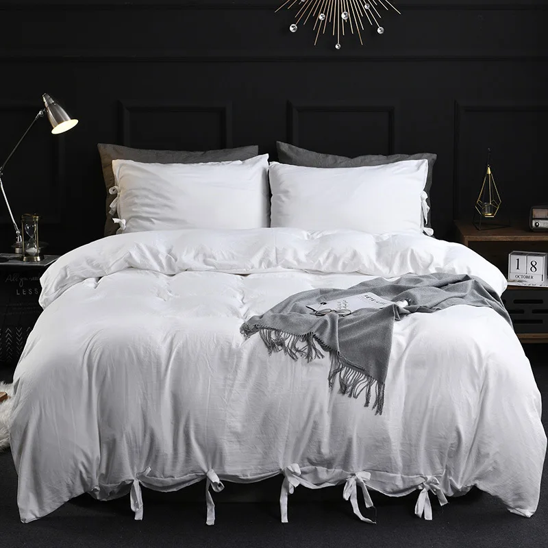 

Amazon AliExpress American British Size Solid Color Three-Piece Washed Cotton Lace-up Webbing Textile Bed Supplies