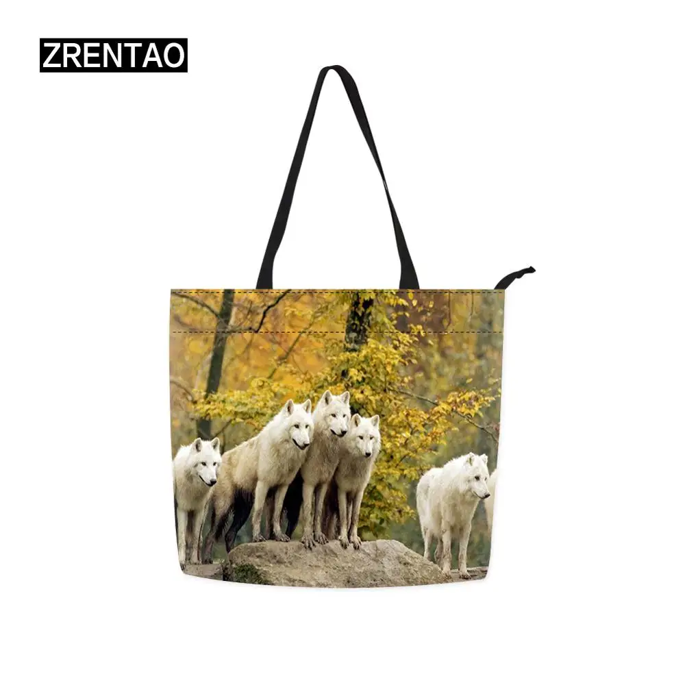 

ZRENTAO Women Handbags Set Animals Wolfs Printing Shopping Crossbody Bags Lady Female Drawstring Bags Purse Travel Beach Pouches