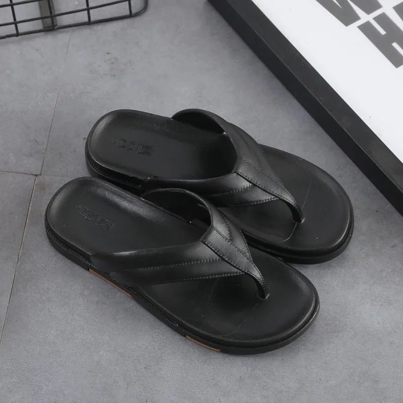 Flat with Casual Outside Men's Slippers Solid Fashion Summer Flip Flops Concise Men Shoes
