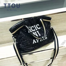 TTOU женская сумка с блестками и буквенным принтом, Женская вместительная сумка с верхней ручкой, Женская Повседневная Сумка-тоут с аппликацией, модная сумка на плечо