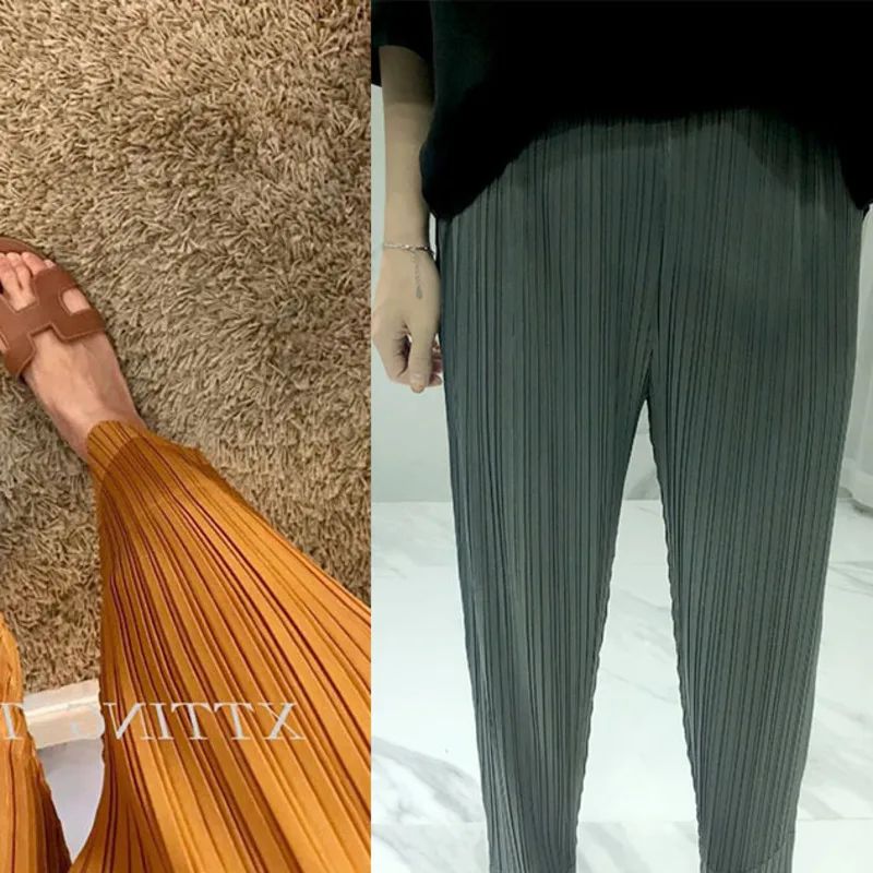 LANMREM новые летние модные эластичные Плиссированные Свободные прямые брюки с высокой талией женские японские стильные брюки WG17205L