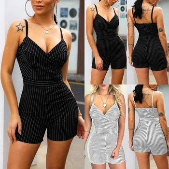 

2019 New Style Fashion Sexy Ladies Women Clubwear Playsuit Party Jumpsuit Romper Stripe Casual Skinny Sleeveless Short Playsuit