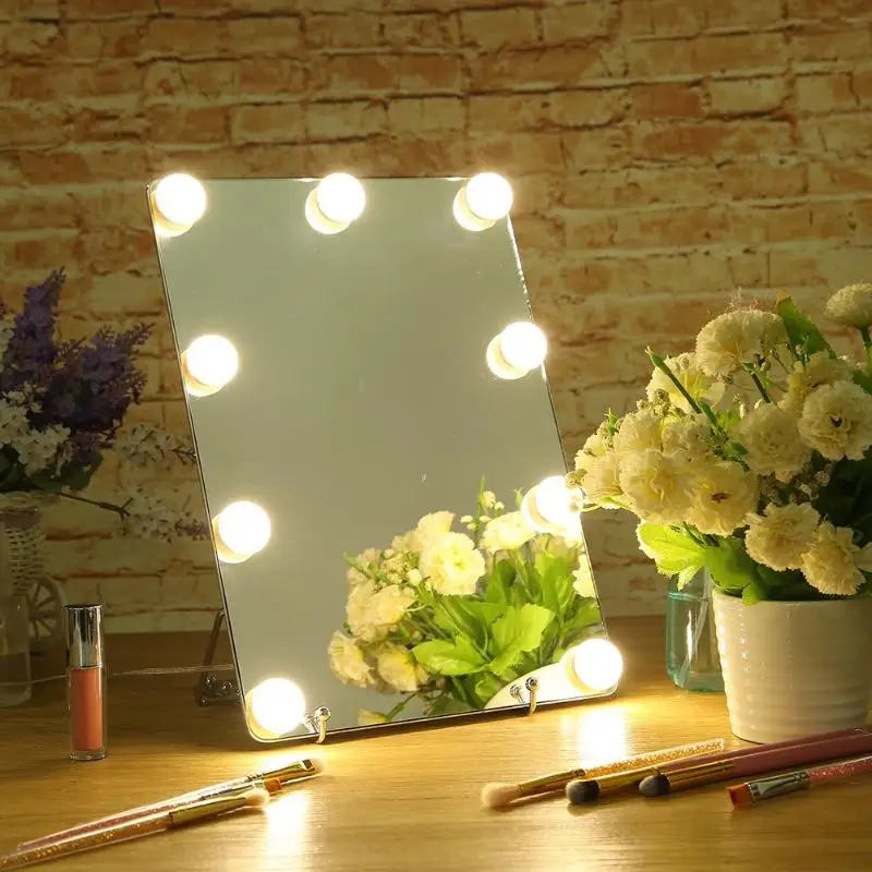 

LED Touch Screen 9 Bulbs Dimmable LED Makeup Mirror For Dressing Table Big Size HD Vanity Make up Mirrors Cosmetic Tools Lights
