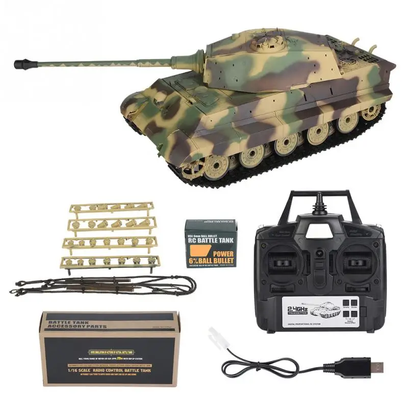 Heng Long 3888A-1 116 RC Tank 4 Channel  2.4GHz Scale German King Tiger Henschel RC Model Tank Large capacity battery USB Cable