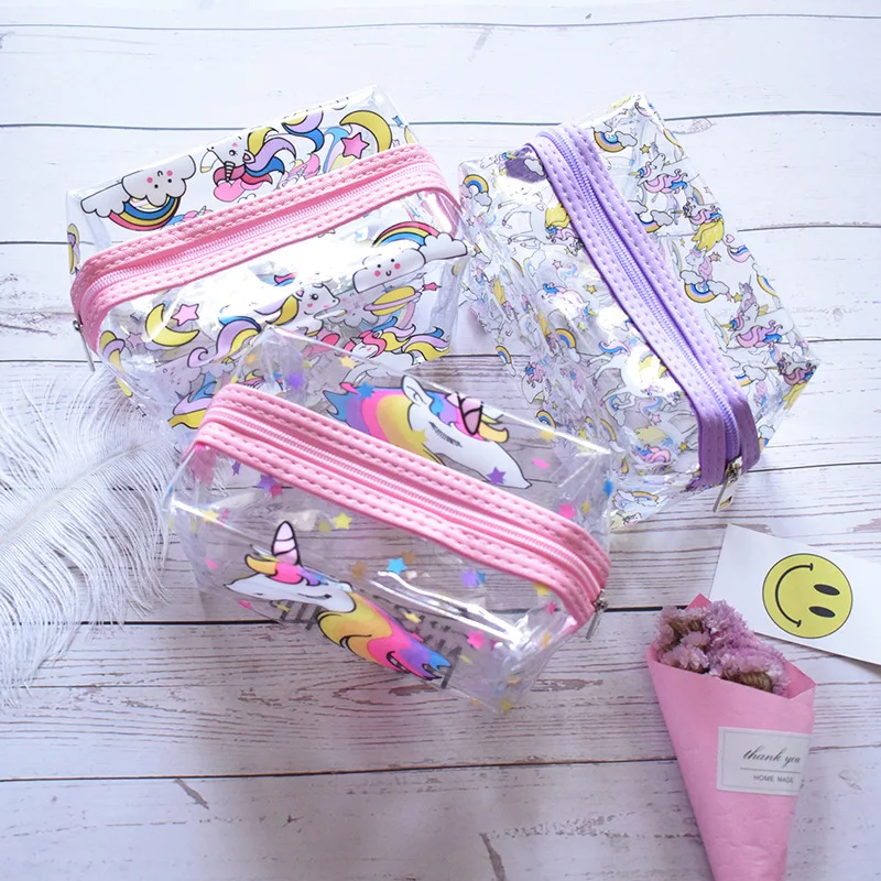 

2019 Travel Transparent Cartoon Cosmetic Bag Women Paillette PVC Makeup Bags Wash Pouch Beauty Organizer Case Toiletry Bag
