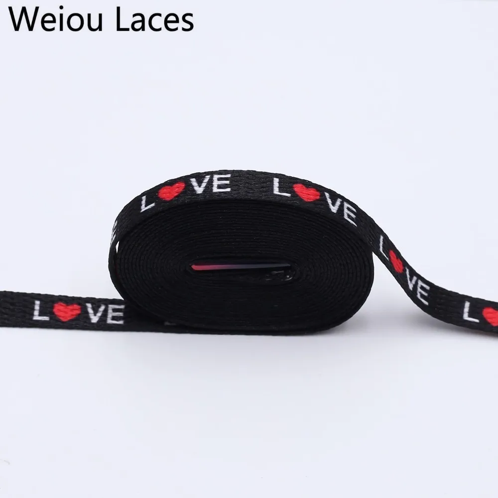 Weiou Flat Single Layer Network Laces With Sublimation Heat Transfer Printed Love Shoelaces Digital Print Black With Metal Tips