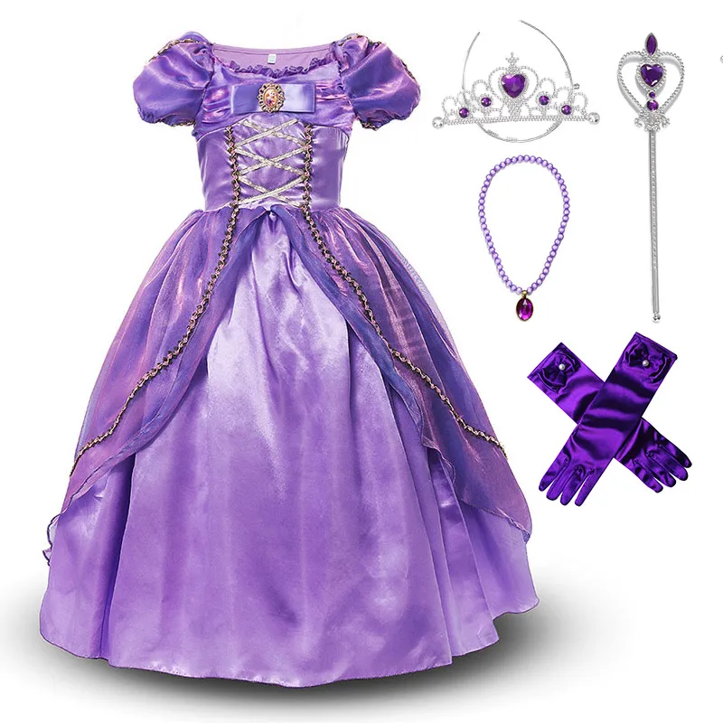 Наряд принцессы Рапунцель на Хэллоуин; летнее платье для девочек; Карнавальный костюм для детей; карнавальный костюм