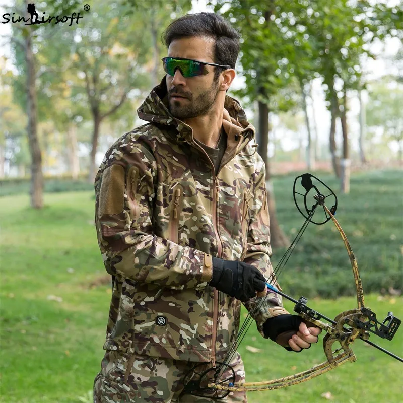 

New Shark skin Outdoor Hunting Camping Waterproof Windproof Polyester Coats Jacket Hoody Camouflage Army Clothing