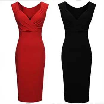 

Ladies Sleeveless Dress Casual Solid Color Knee-Length V-Neck Dress 2018 Fashion Summer Womens Clothing