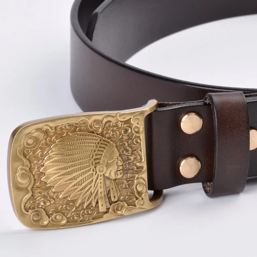 

Hiqh-end Men Belt Luxury Strap Male Belts Vegetable Tanned Leather Belt For Men New Fashion Classic Indian Brass Buckle
