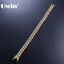 UWIN 9 мм кубический цирконий кубинские звенья браслеты для мужчин и женщин мода хип-хоп золотой серебряный цвет Bling браслет ювелирные изделия Прямая