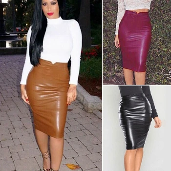 

Sexy Ladies PU Leather Hip Slim Pencil High Waist Mini Short Skirt Bodycon