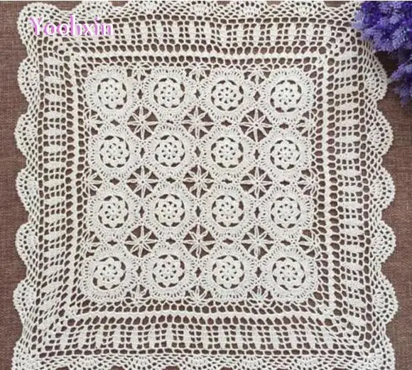 

Exquisite DIY luxurious Crochet White Table Cloth Towel Cover Dining Doilies Lace Cotton Square Handmade Tablecloth Wedding