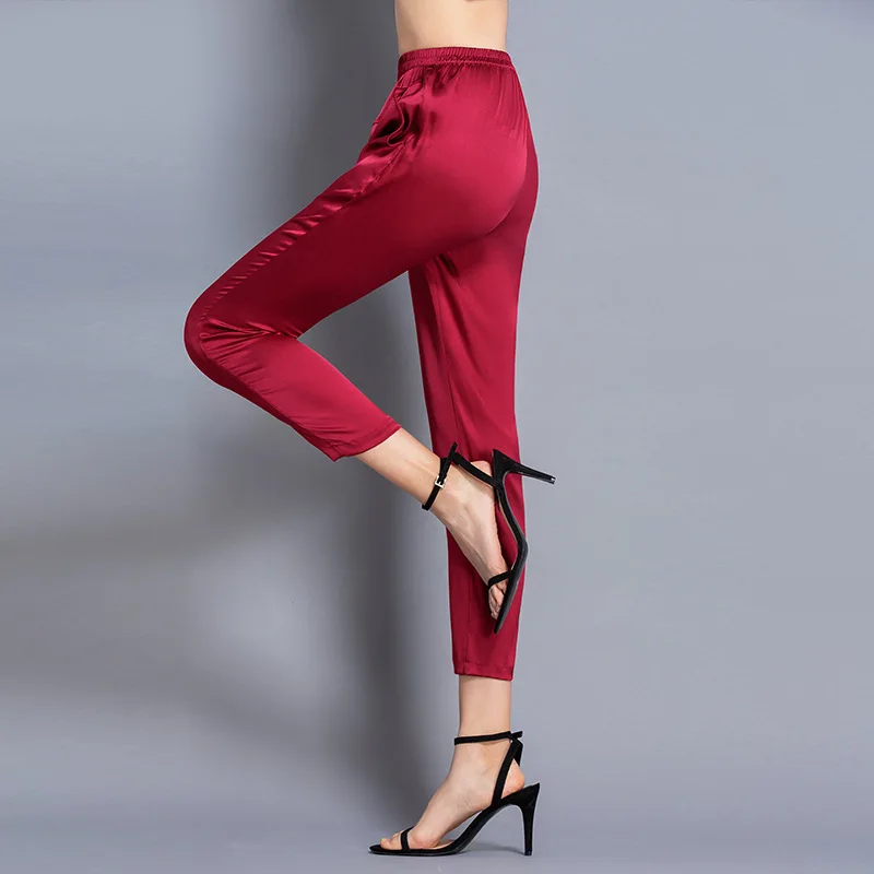 Корейские брюки с высокой талией, женские брюки из тяжелого шелка, шелковые брюки-карандаш, Свободные повседневные брюки из натурального шелка длиной до щиколотки, 190314