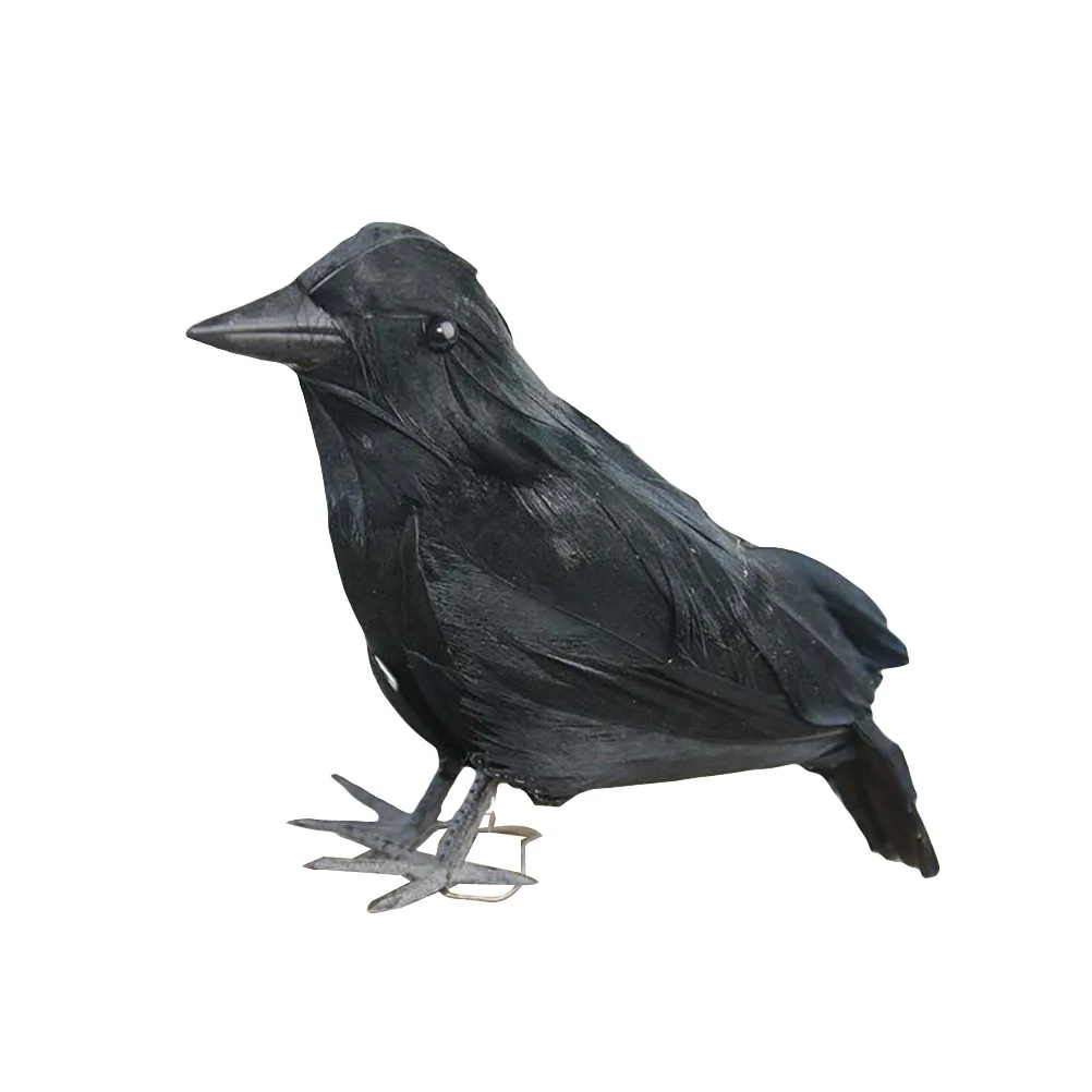 

1pc Stimulated Life-like Crow Photo Prop Realistic Black Feathered Bird for Office Halloween Home Garden Decoration