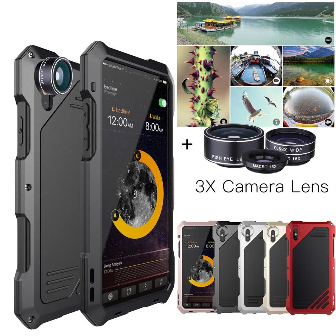 

Phone Case For iPhone X XS Max XR Waterproof Shockproof Metal Case Cover+3 Camera Lens Capa For iphone 7 8 plus 6 6S plus Fundas