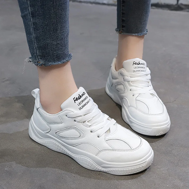

Flat Bottom Small White Shoes Woman 2019 Spring New Pattern All-match. Leather Casual Shoes Student Chic Port Wind Plate Shoes