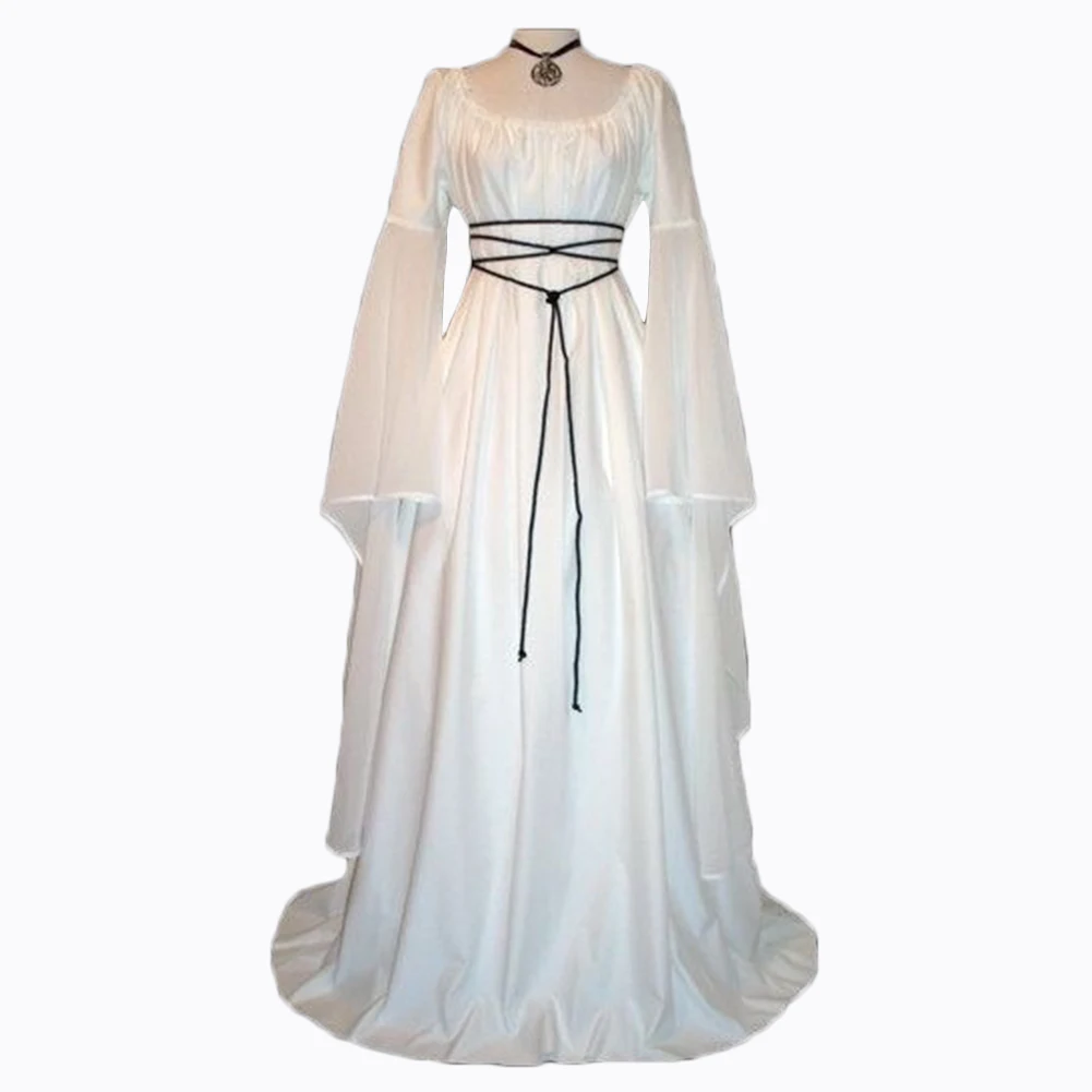 Medieval Women's Solid Vintage Victorian Gothic Dress Renaissance Maiden Dresses Retro Long Gown Cosplay Costume For Halloween