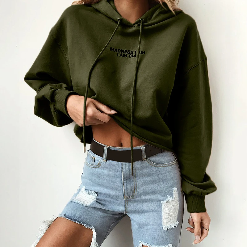 

Women Autumn Tops Casual Solid Letter Printing Hoodies Hooded Sweatshirt Tops