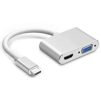 

USB C to HDMI + VGA,USB Type C (Thunderbolt 3 Compatible) to HDMI 4K+VGA Adapter, Compatible MacBook Pro/Chromebook Pixel/Dell
