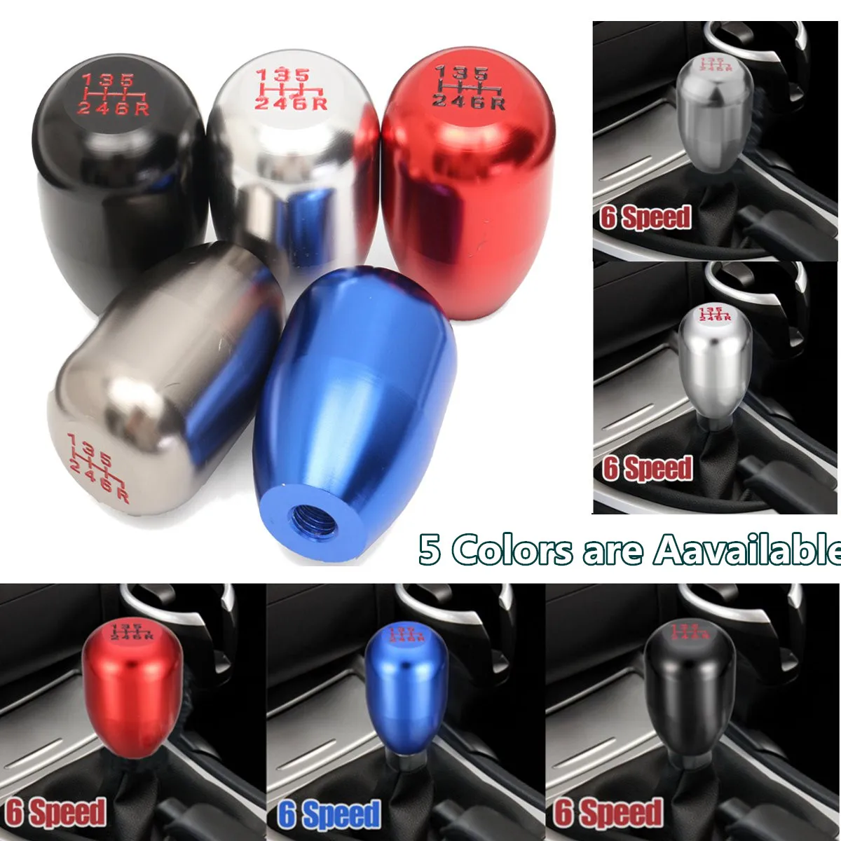 

6 Speed Shifter Gear Knob & Red Stitch PVC Leather Manual Shift Boot Universal